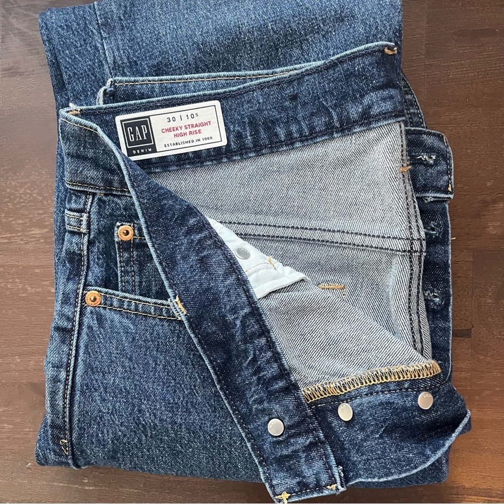 Cheeky high rise (30R) dark wash denim with Washwell